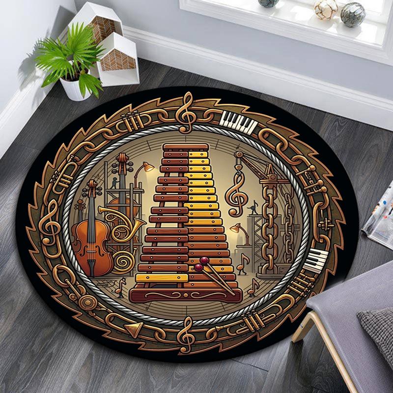 Musical Instruments Symphony Round Area Rug Under Office Chairs Bedroom Living Room Home Decor