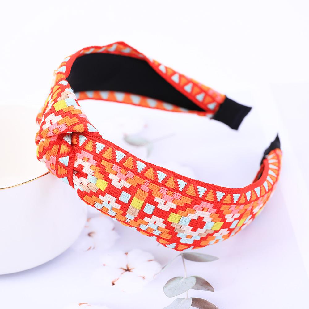 New Retro Knotted Headband For Women Hair Accessories Girls Flower Embroidery Elastic Hairbands Hair Hoops Band Headwear Bezel