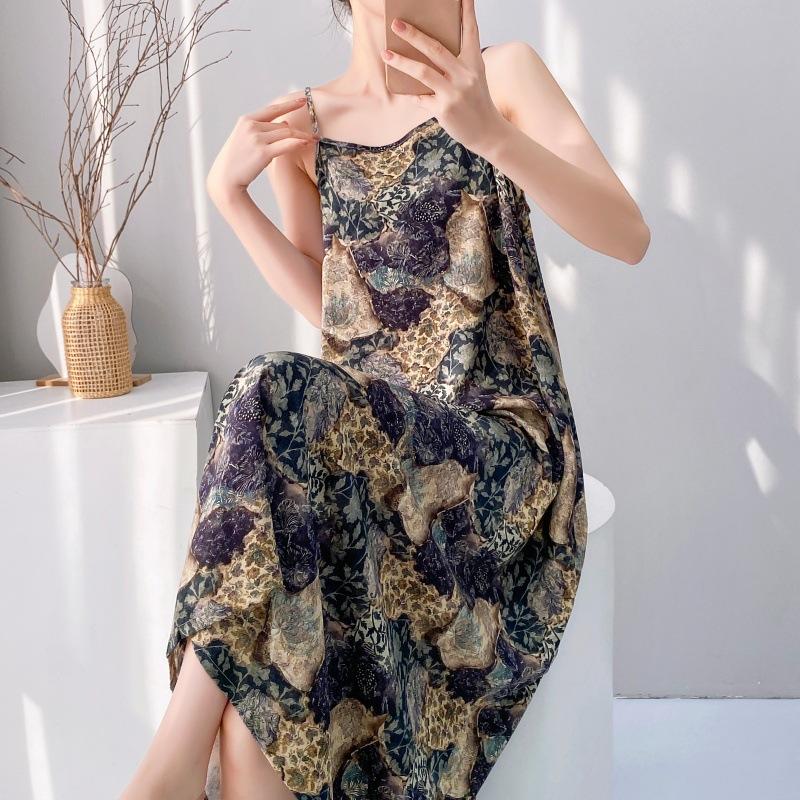 Suspender small fresh cotton and silk nightdress women's summer thin sleeveless lazy style loungewear high-end sense holiday dress