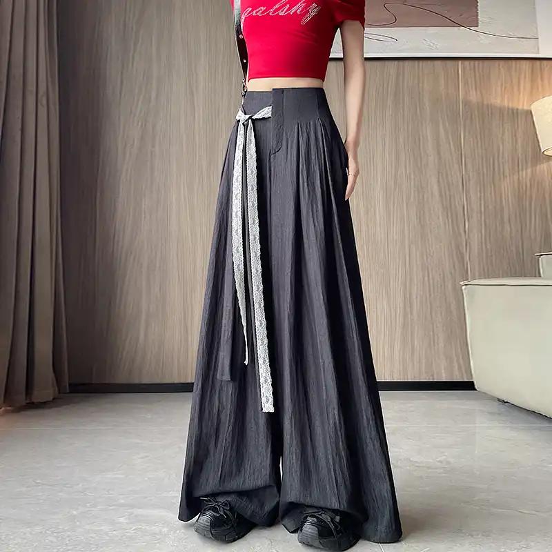 Women s Minimalist Aesthetic Casual Trousers With Bow Detail S чёрный