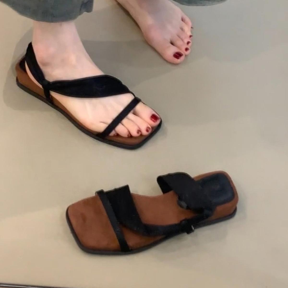 

Sheepskin version two wear thick-soled leather sandals women s retro vacation style with skirt one word with cool slippers summer wear 40