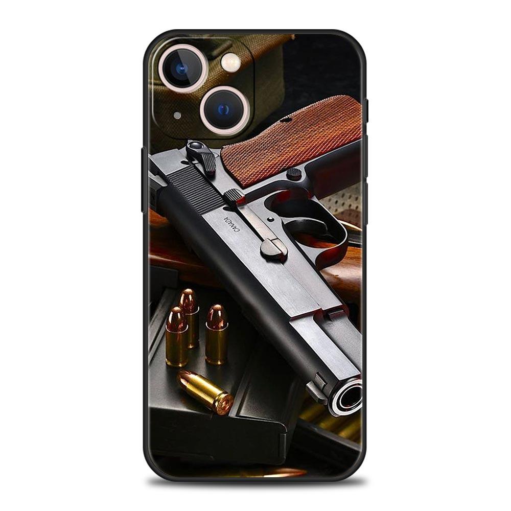 AK47 Handgun Gun BUllets Phone Case For Apple iPhone 11 15 14 Pro MAX 12 13 7 8 Plus X XR XS MAX SE Silicone Black Cover Funda