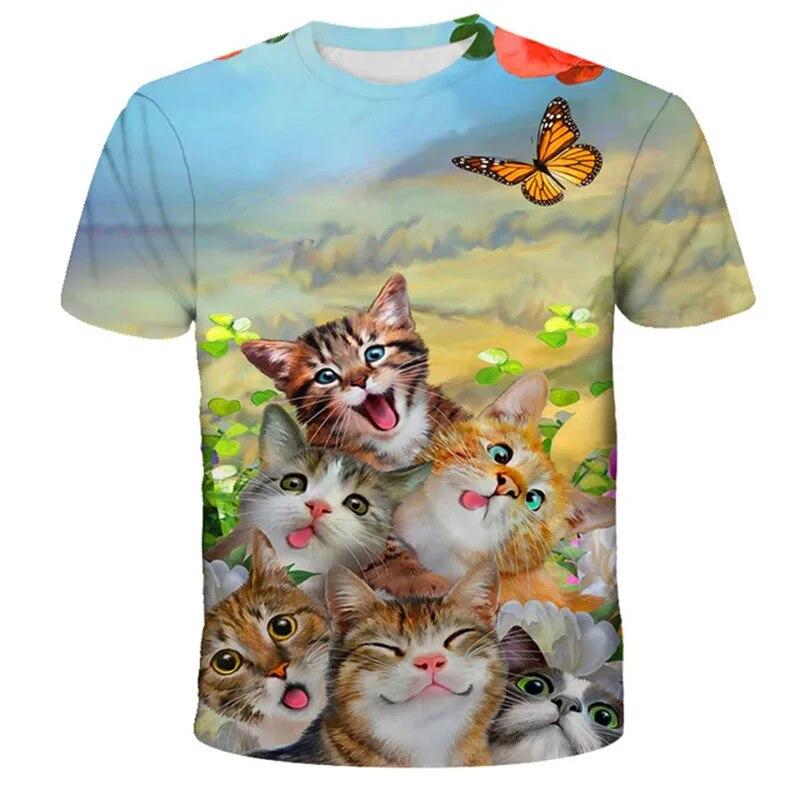 Cat Girls T Shirt Clothes Boys Girls Animal Children 3D T-Shirt Kids Summer Cat Lively Cute Funny Baby T Shirts Tops 4-14Y