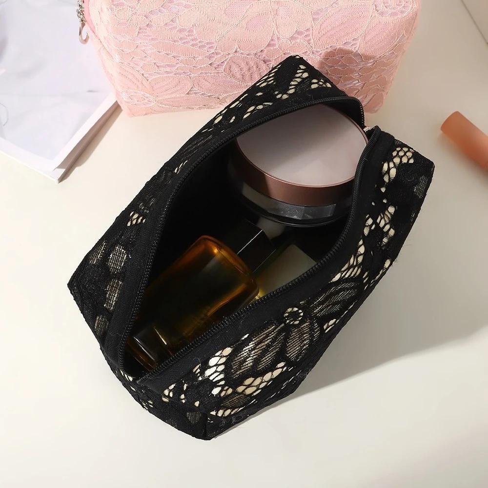 Light Lace Makeup Bag with Mesh Organizer Portable Toiletry Bag for Trave Fashion Cosmetic Pouch with Zipper Wash Bag for Women