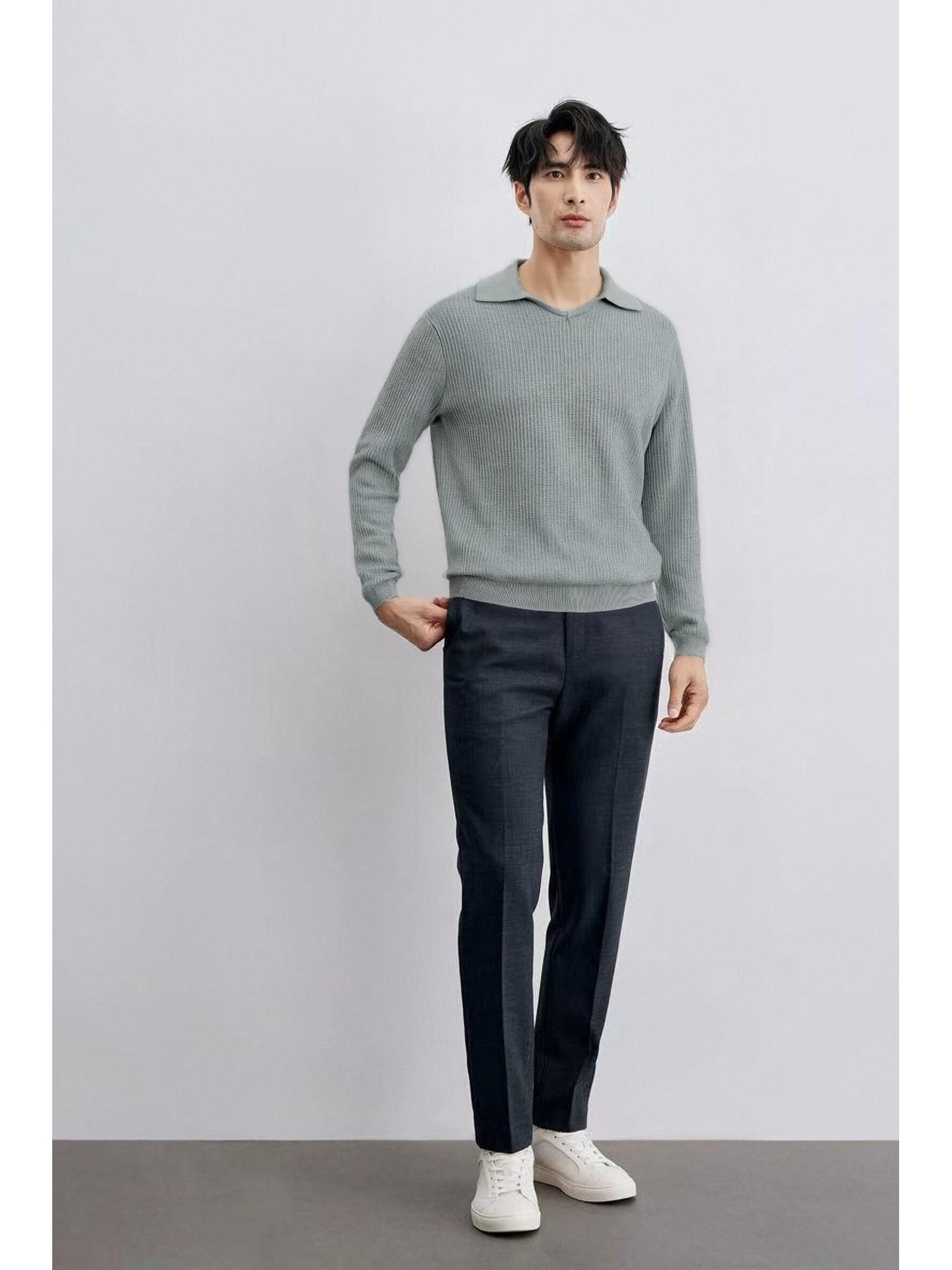 

Vintage Style Men s Wavy Knit Polo Sweater - Autumn/Winter Collection M (suggested 50-60 kg)
