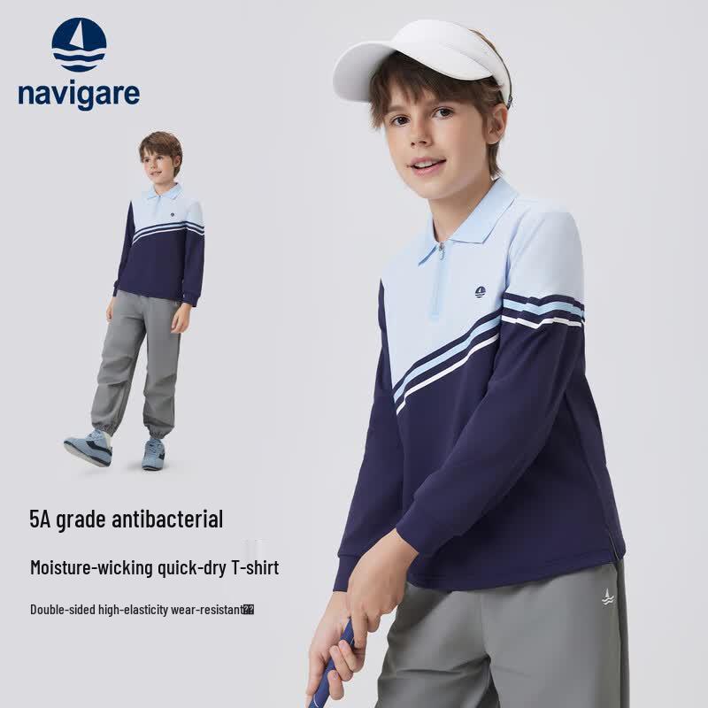 Navigare Boy's Quick-Dry Long-Sleeve Polo Shirt