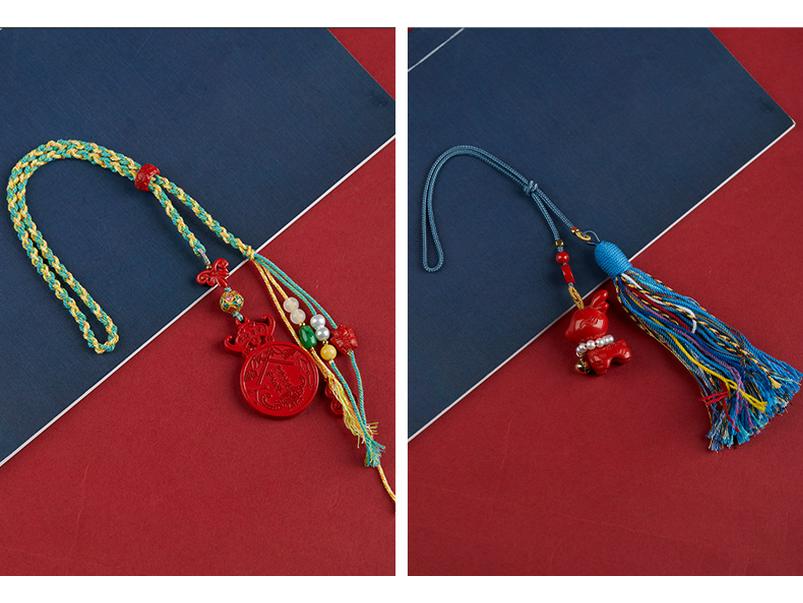 Jingchunlan High Content Cinnabar Red Sand Car Charm with Lucky Cat Guanyin Pixiu