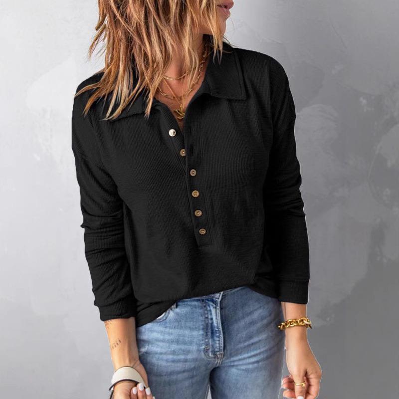 Autumn and winter color threaded women's clothing new lapel button-up top shirt long-sleeved shirt