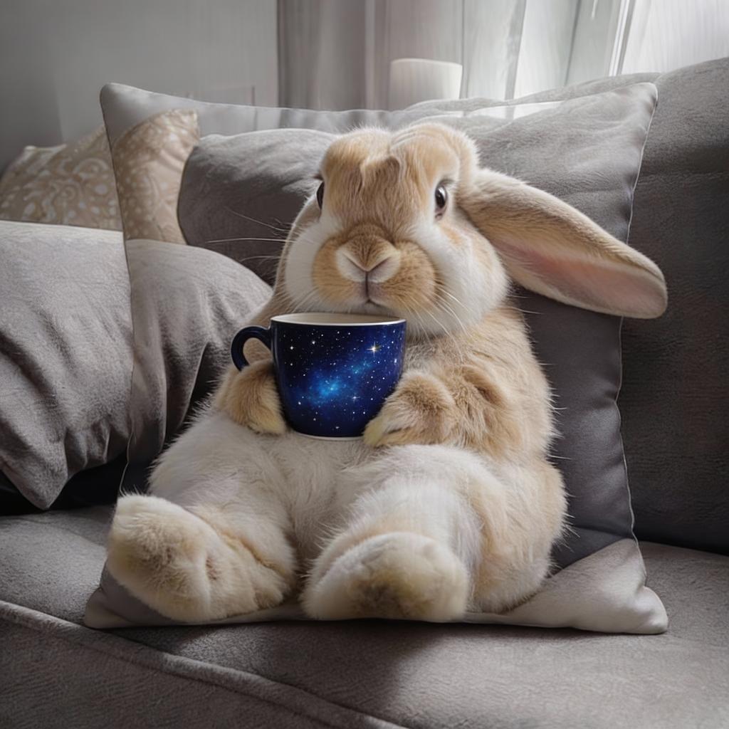 Adorable Bunny With Coffee Cup Print Pillowcase - Home Decor, Perfect For Living Room And Bedroom, Ideal Gift For Animal Lovers