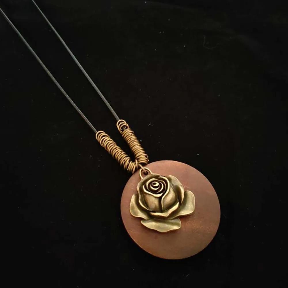 Retro Legno Foglia Gufo Lunga Catena Maglione Etnica Collana Rotonda Donne Ciondolo Orologio Gioielli Femminili Accessori per il Collo Regali Collare