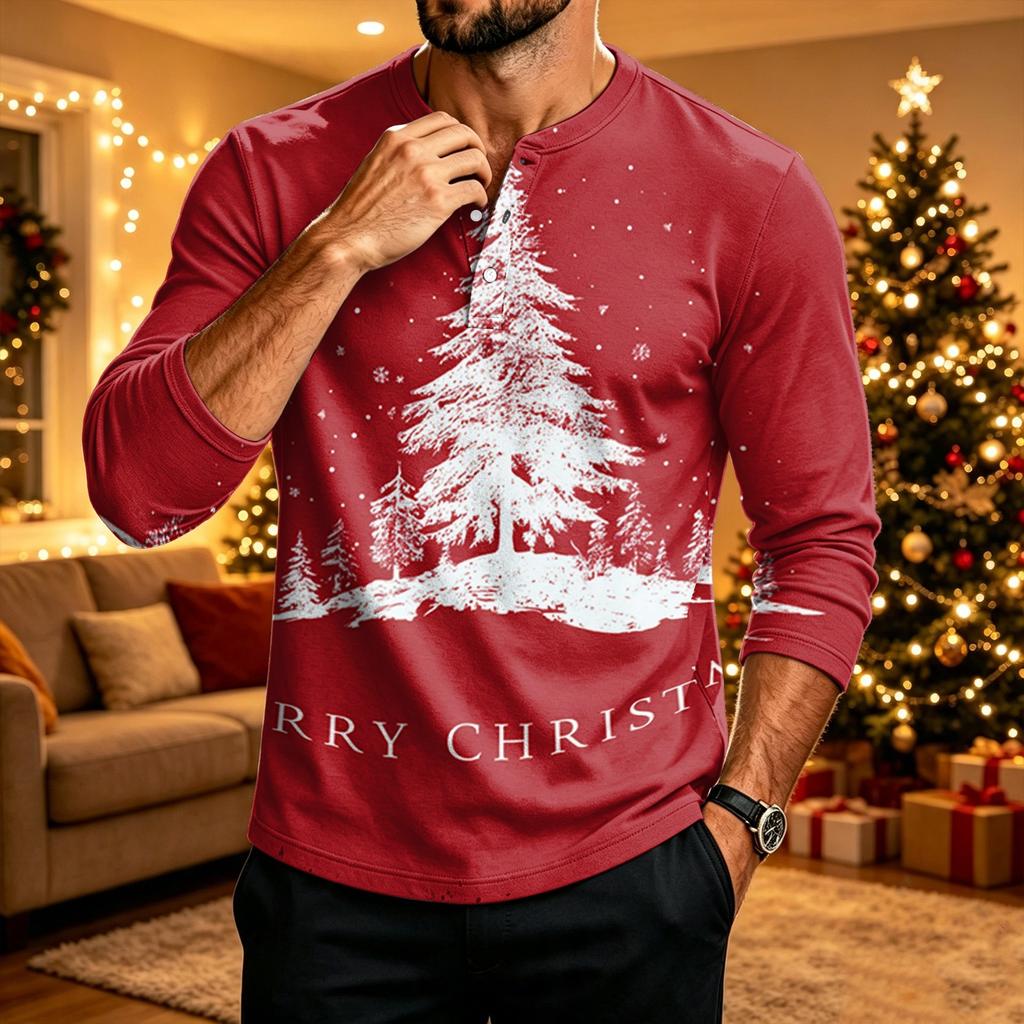Men's Long Sleeve Shirt Christmas Print Holiday Casual Top