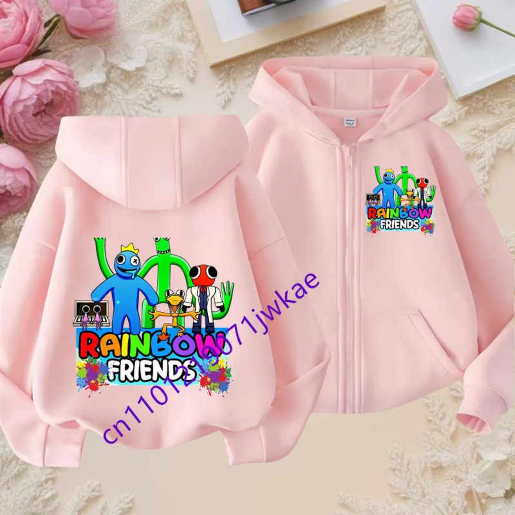 Rainbow Friends Kreslený Sportovní Plný Design Přívěsků Dětská Podzimní a Zimní Větruodolná Vysoce Kvalitní Dlouhý Rukáv Mikina na Zip