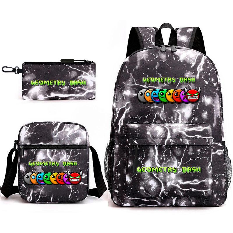 Geometric sprint trend starry sky schoolbag three-piece geometry dash heat transfer personalized backpack leisure bag