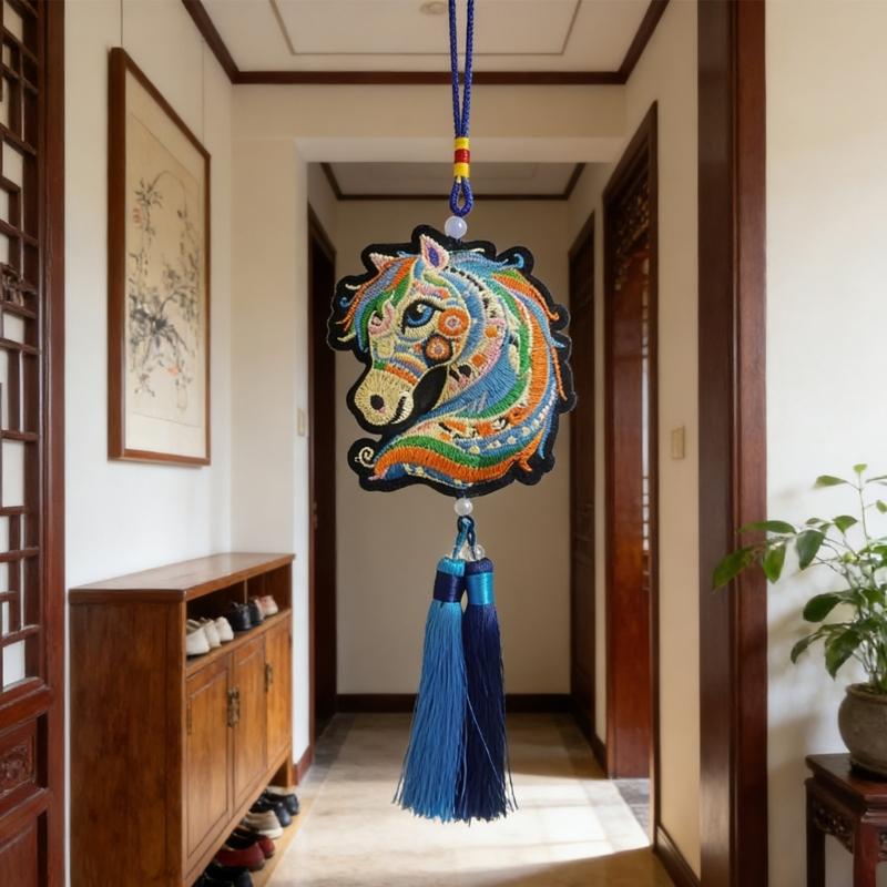 Car Hanging Ornament Chinese New Years 2026 Horse Pendant Charm with Tassels Fengshui Ornament for Car Home Decorations