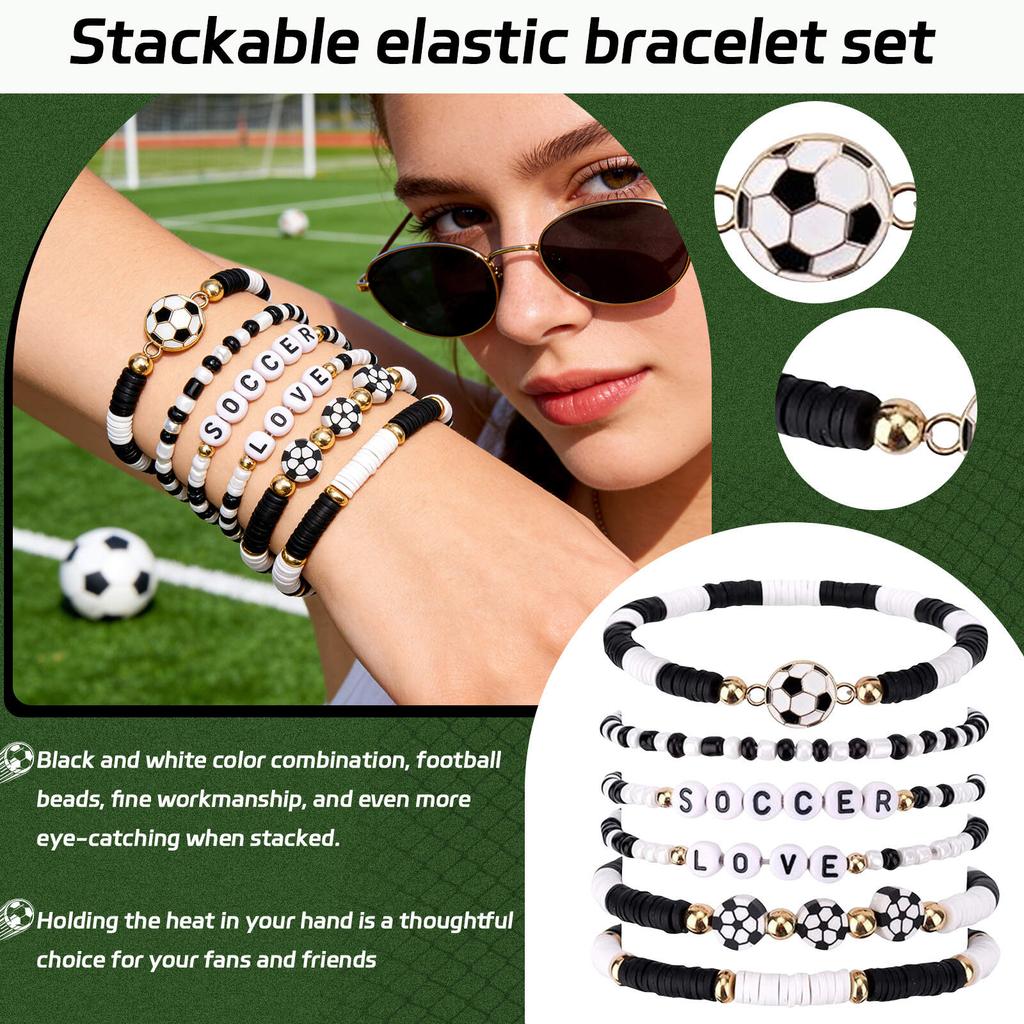 Soccer Game Day Bracelets, Stackable Beaded Stretch Bracelet, Team Support Accessories Jewelry & Outfits, Soccer Fans Gifts