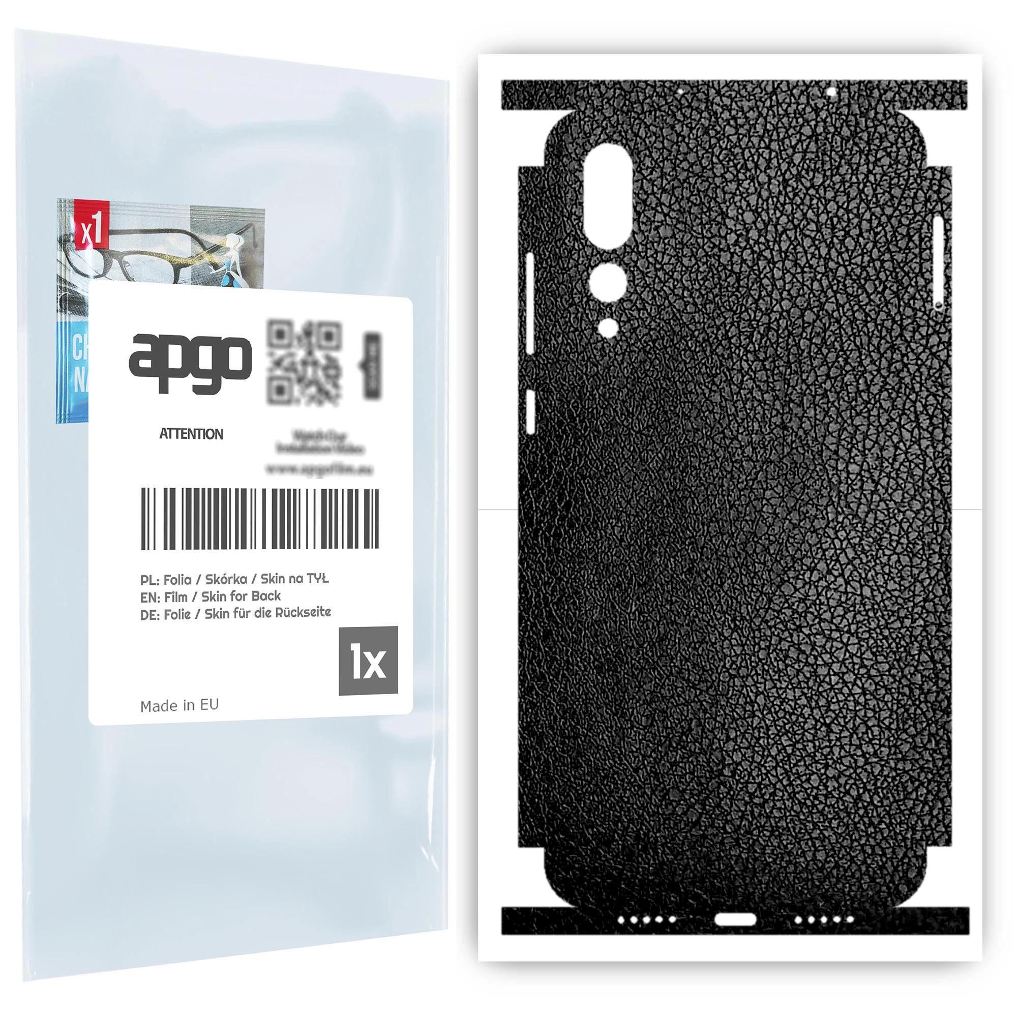

apgo Protective Skin Sticker for the back+sides compatible with Huawei P20 Pro, Full Wrap Film, Foil, Vinyl - Pattern Black Leather