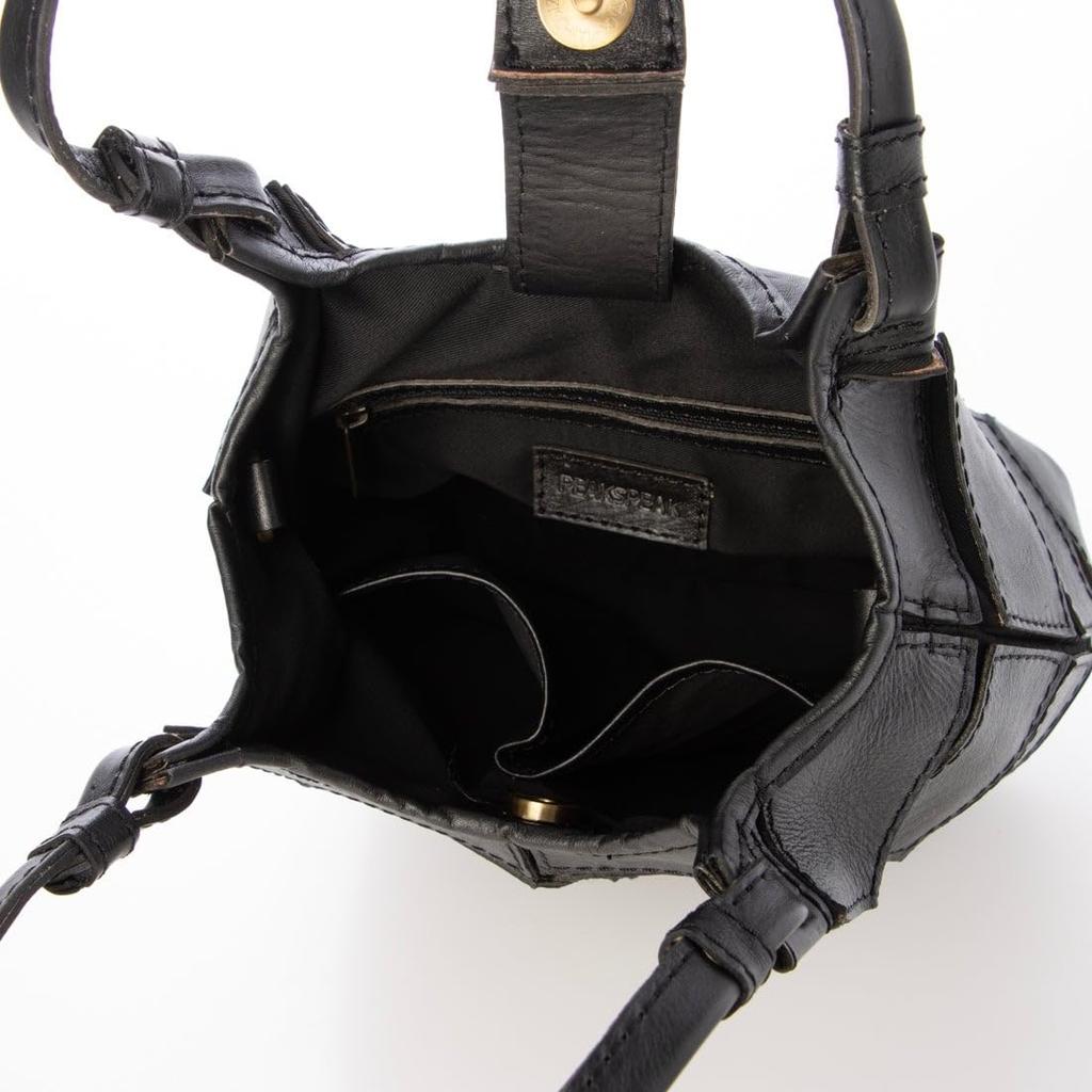 Peaks Peak Cowhide Patchwork Tote Size S Black 2-Way Bag, (Product Code 30-00-00001), Women's,