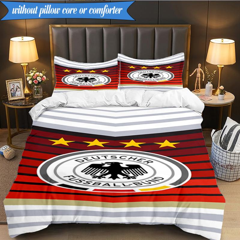 3-teiliges Weiches Bettwäsche-Set mit Aufdruck des Deutschen Fußball-Emblems, Enthält 1 Bettbezug und 2 Kissenbezüge, Perfekt für Schlafzimmer, Wohnheim, Geschenk für Fans
