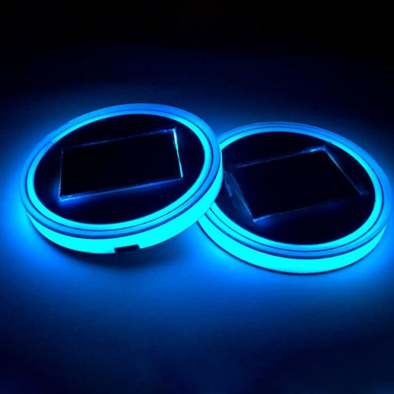 Car Cup Coaster 2 Pieces Light Up Cup Holder Insert 7 Colors Changing Anti-Slip Mug Pad For Women Men Night Driving Road Trips