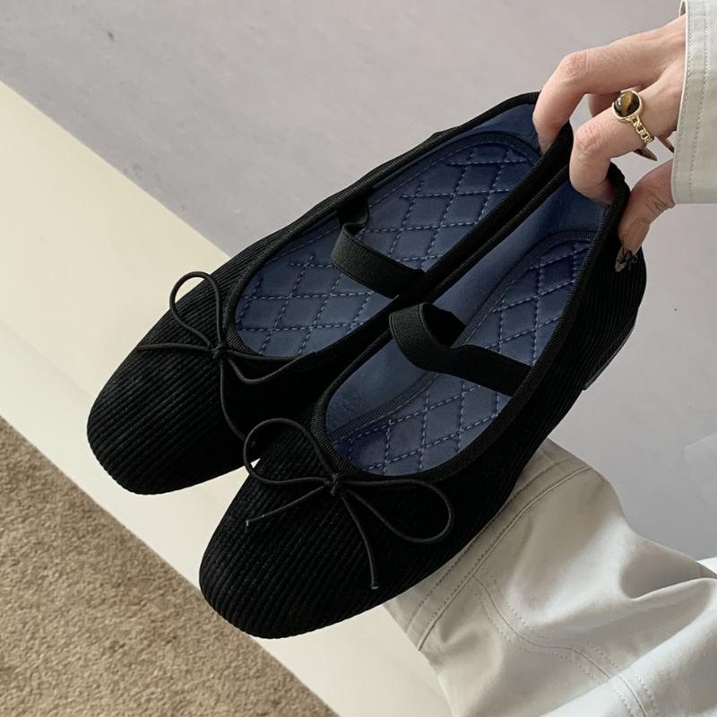 Fashion Sweet Butterfly Knot Stripe Design Mary Jane Shoes Women Comfortable Suede Elastic Band Casual Flats Elegant Brand Designer Shoe