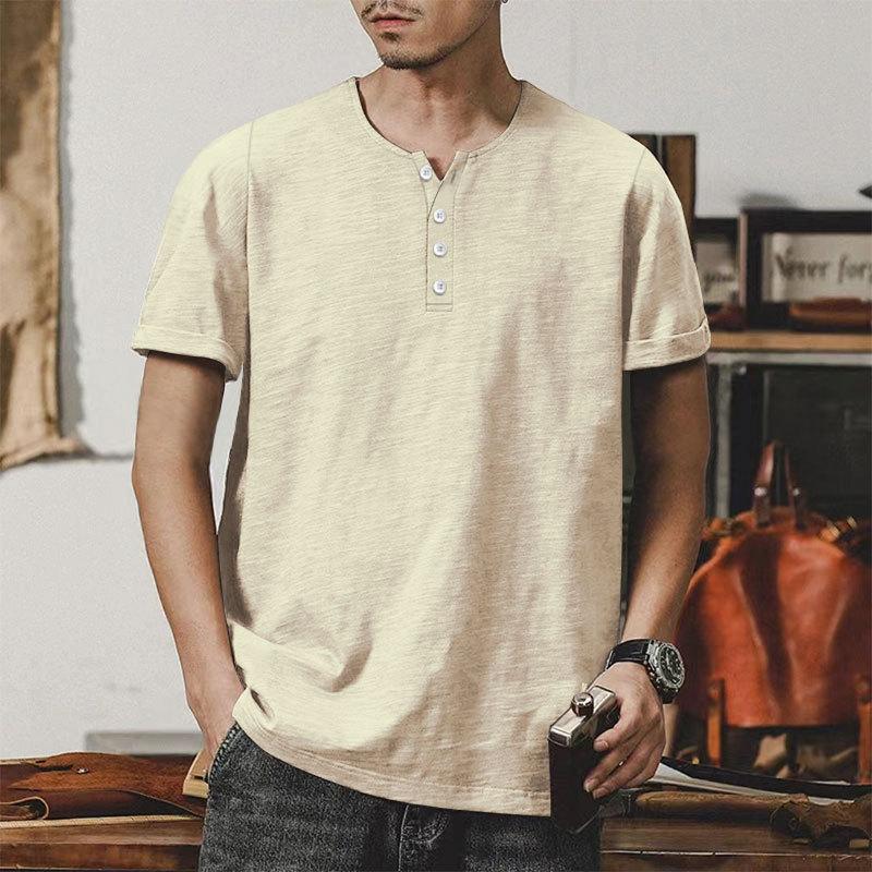 

Short-sleeved T-shirt, Men s Summer Casual Henry Collar XXXL абрикосовий