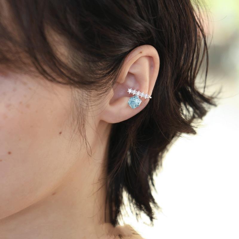 Shiny Blue Zircon Adjustable Non Piercing C Shape Rhinestone Clip Earrings For Women Daily Party Banquet