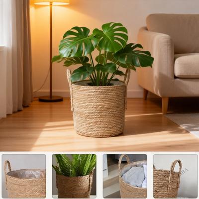 Handmade Straw Flower Pot Large Size Nordic Style for Indoor Plants Seaweed Storage Basket and Green Plant Decor Flower Pot
