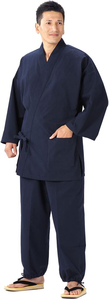 Watanosato Kurume Tsumugi Weave Samue Japanese-made (Navy, 3L)