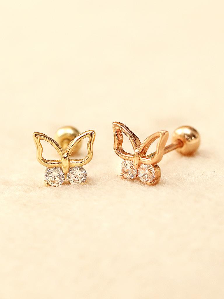 Minimalpiercing 14K Double Cubic Butterfly Piercing Earrings