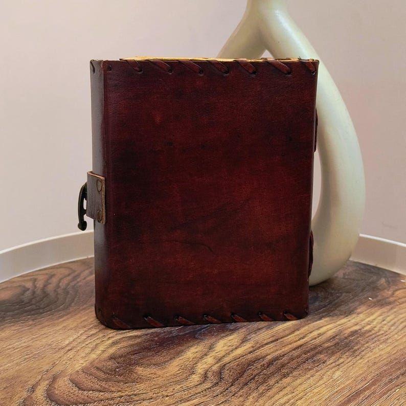 Spell Book of Shadows • Antique Leather Journal with Magic Eye & Lock • Halloween Decor, Witchcraft Grimoire, Wiccan Gift