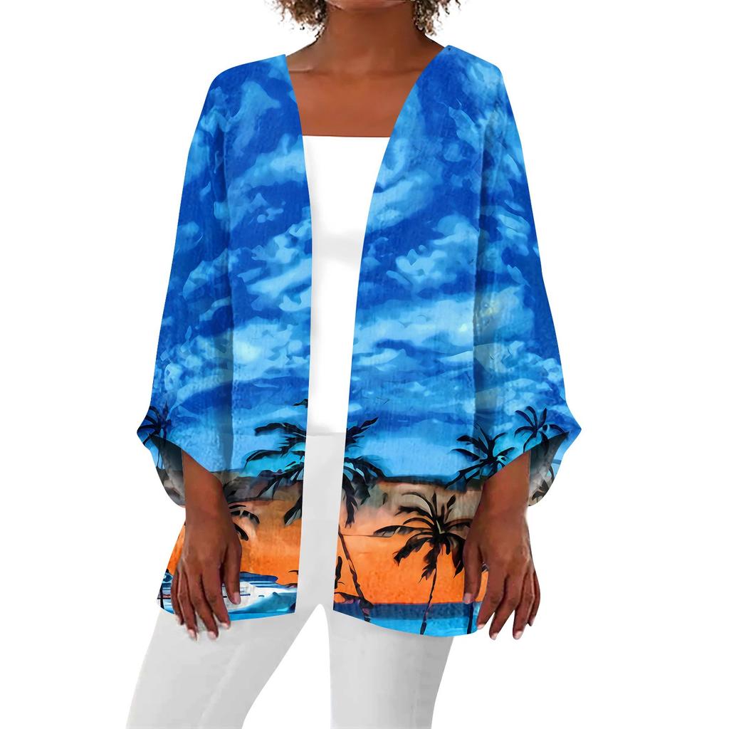 Kvinners uformelle motetrykt lett mellomlang jakkecardigan