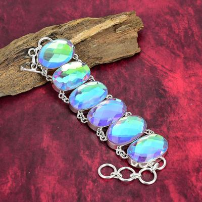 Beauteous Mystic Topaz Gemstone Jewelry, 925 Solid Sterling Silver Bracelet Jewelry, Handmade Bracelet Jewelry Gift For Women Unique Jewelry