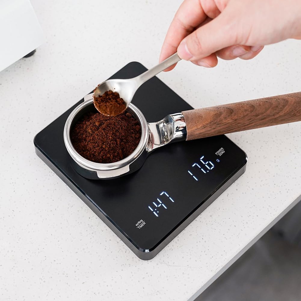 Watchget 58mm Bottomless Naked Portafilter - Flat Base Compatible with E61 and La Marzocco Espresso Machine Models, Stainless Steel with Walnut