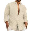 Mens Plaid Jacquard Turn Down Collar Long Sleeve Loose Casual Shirt With Chest Pocket