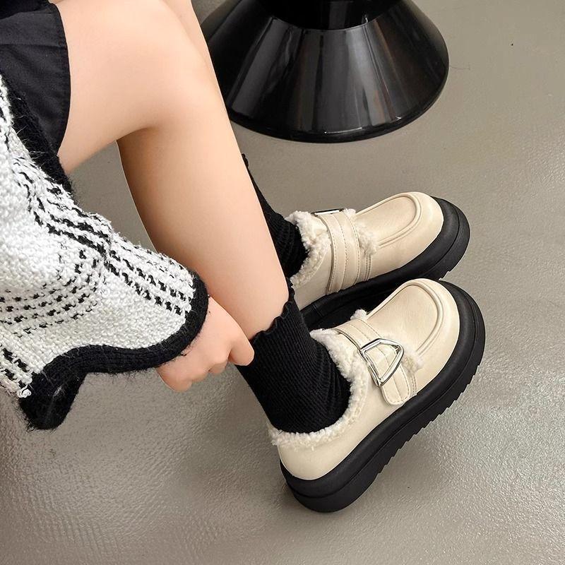 thick-soled velvet white small leather shoes women's 2025 new British college style small man cotton warm loafers