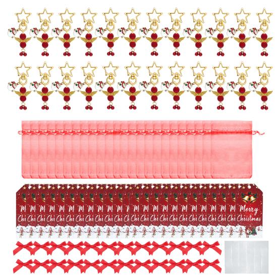 24 Christmas Angel Keychain Party Favors Set Red Organza Bag Gift Box Xmas Decorations Supplies Gift Tree Pendant Decoration