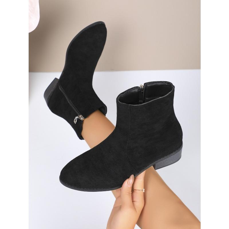 Europeiske og amerikanske utenrikshandel sideglidelås tykk hæl semsket skinn Martin-støvletter dame grenseoverskridende lav hæl stor størrelse tynne korte bare støvletter