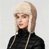 Women's Thermal Flight Pilot Hat with Fur Ears & Elastic Band - Winter Warmth, Windproof Cold Weather Cap with Lifting Ear Flaps
