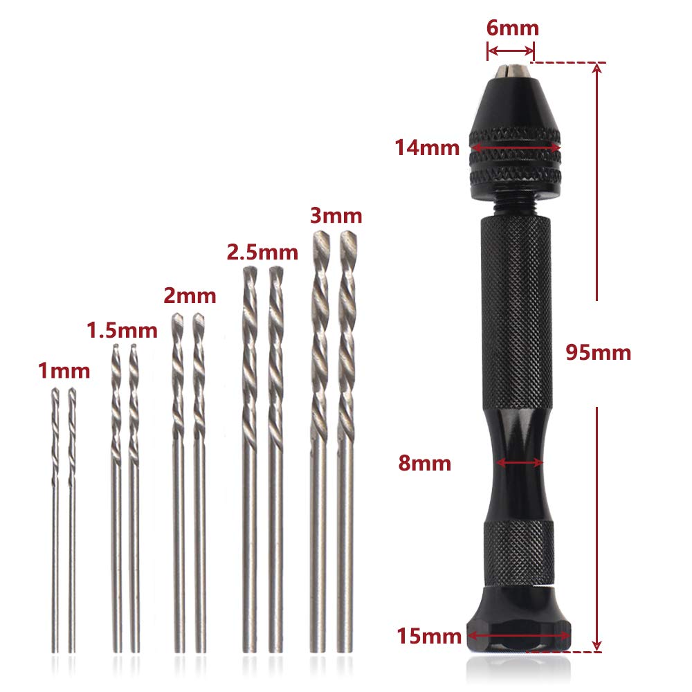 Saipor Stainless Steel Pin Hand Small Hole Drilling Manual Micro Drill Bit Precision DIY Includes 10 Twist Drill Bits Vise, Drill, Tool, Set, Tool,