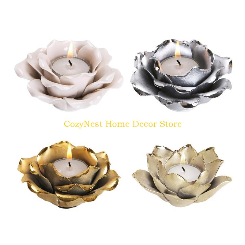 92MF Flower Candle Holder Ceramic Tea Light Holders Candlestick Stand Table Decor