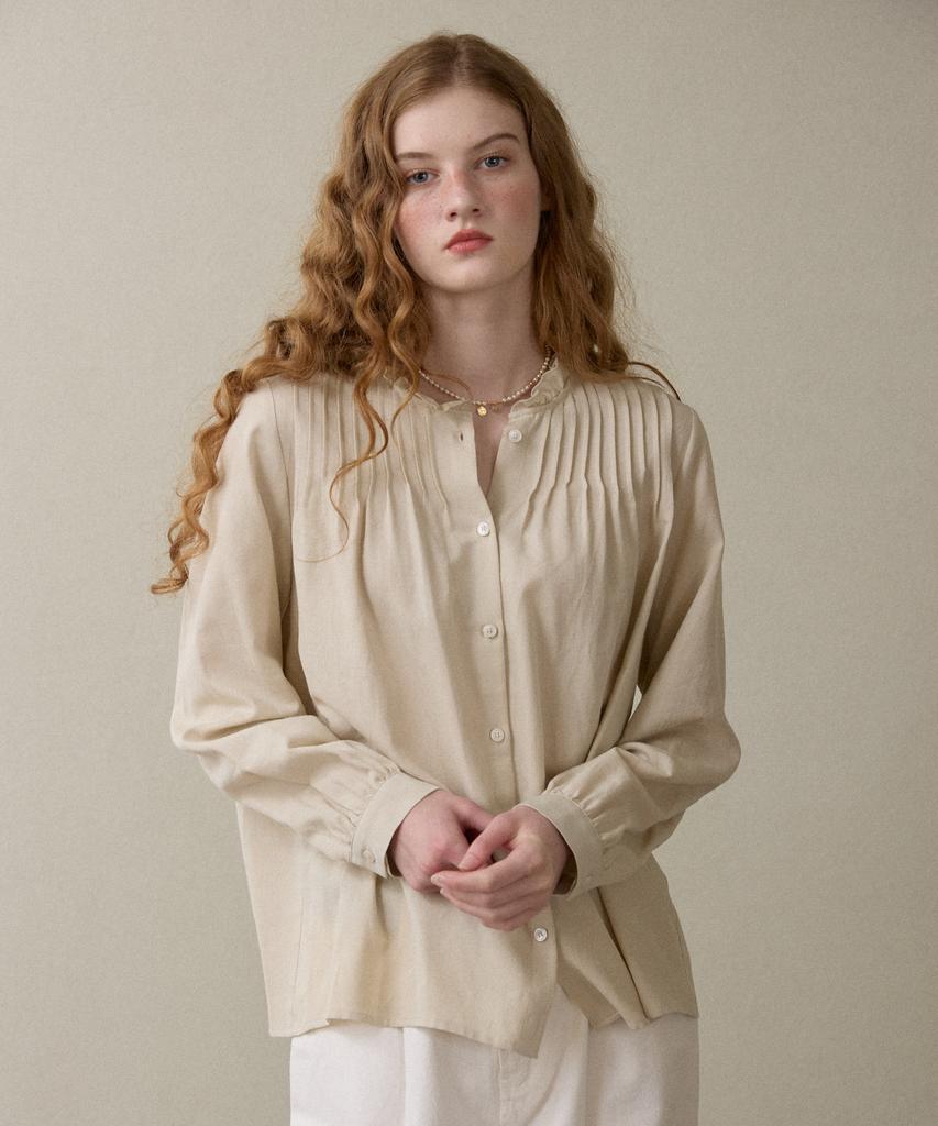 Opeundoeoseutyudio Frill Neck Blouse Beige