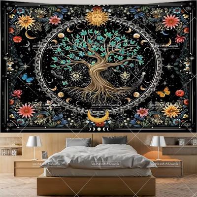 Boho Mandala Flowers Sun Moon Tarot Tapestry Wall Hanging Life OF Tree Landscape Tapestries Aesthetic Bedroom Decor Art Posters