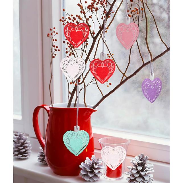 650PCS Paper Heart Doilies for Crafts - Valentines Day Decorations Red/Pink Lavender/White/Mint Blue Lace Cutouts, Wedding Valentine's Party Decor
