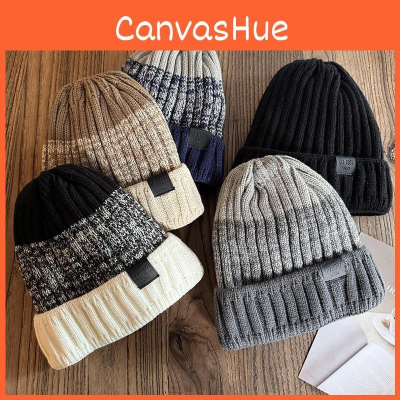 Fashionable Blocked Color Thick Warm Men Knitted Hat For Winter Resistance Wind
