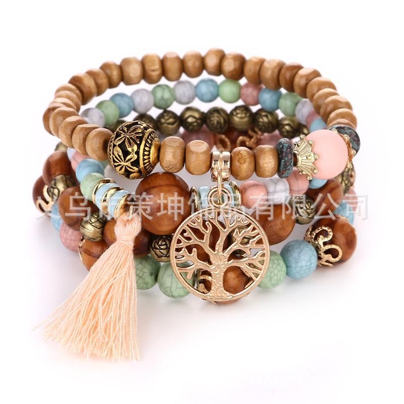 Bohemian Ethnic Multi-Layer Wooden Beaded Elastic Bracelet