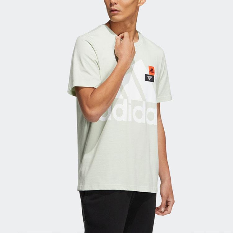Adidas Logo Print Crew Neck Short Sleeve T-Shirt Unisex Tops Green HN9046