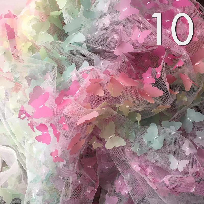 

1/2/3 Yard Rainbow Color 3D Butterfly Embroidery Fabric Gradient Flowers Mesh Lace Fabric For Diy Sewing Clothes Photo Props 1 Yard