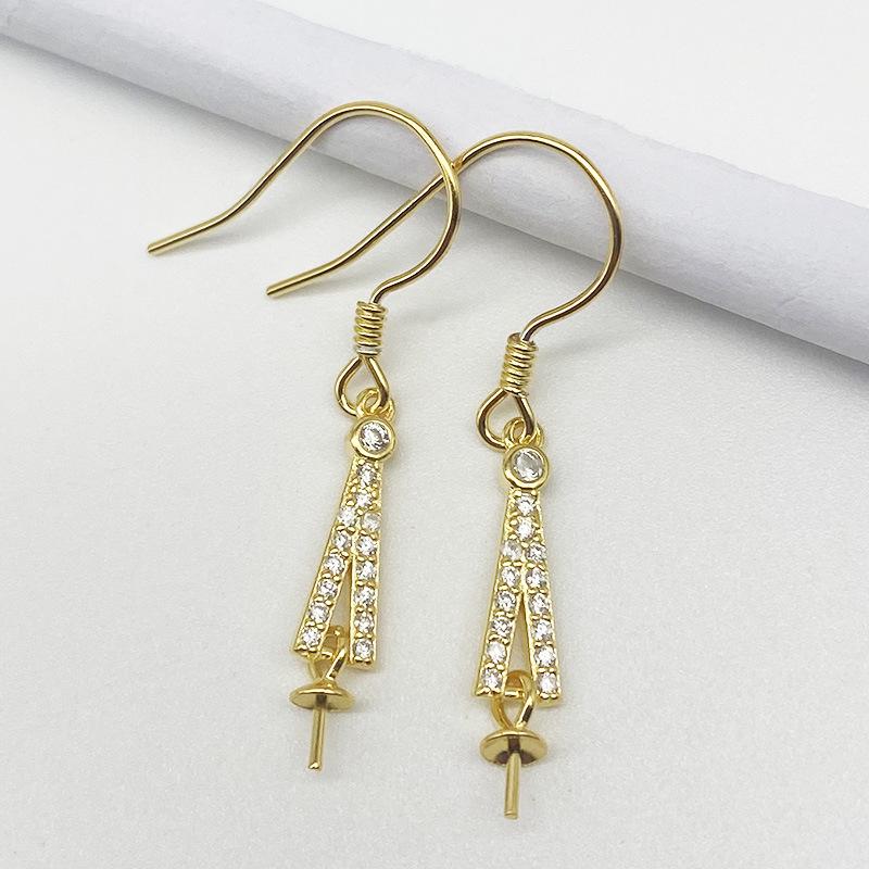 Yansheng S925 Sterling Silver Geometric Earrings with Freshwater Pearl, Micro-set Zirconia Tassels, and Ear Hooks in Korean Style. S925 Silver