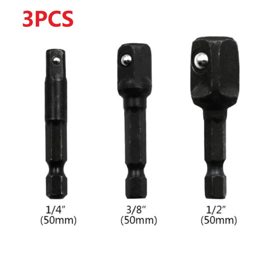 3pc Socket Set Impact Socket Adapter Converter 1/4 3/8 1/2Inch Nut Driver Sockets Hex Shank Extension Hand Tools Set Repair Tool