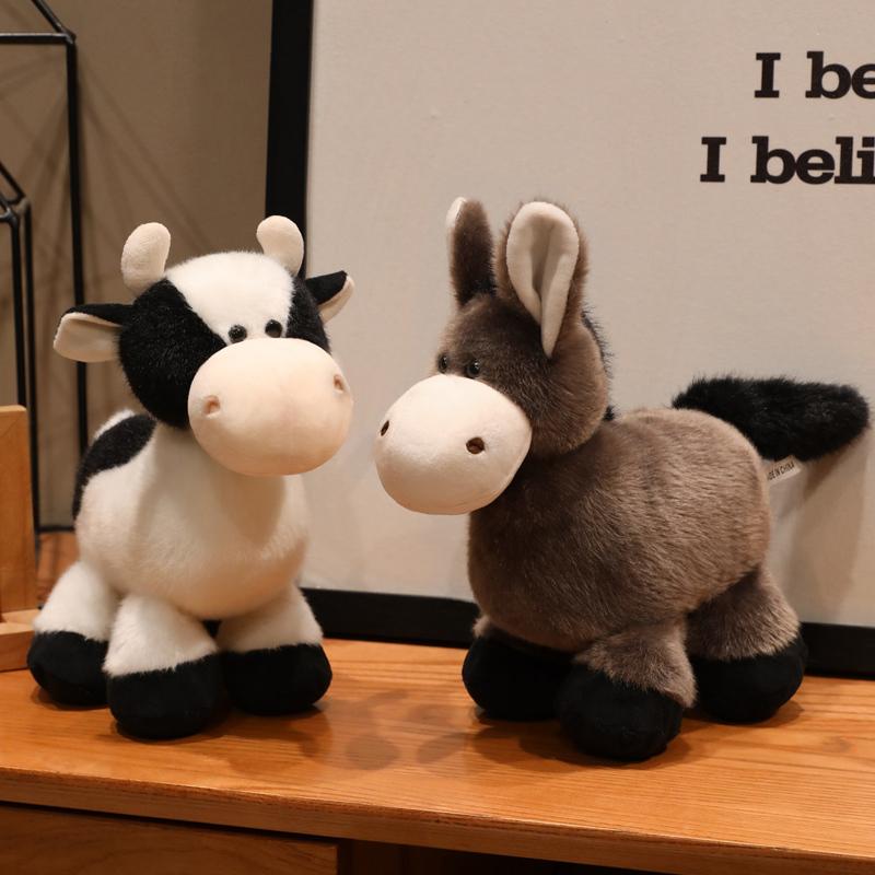 Cute Farm Series Plush Toy Cartoon Cow, Lamb, Little Donkey Doll Movie Stuffed Animals Cute Cattle Doll Home Decor Birthday Gift